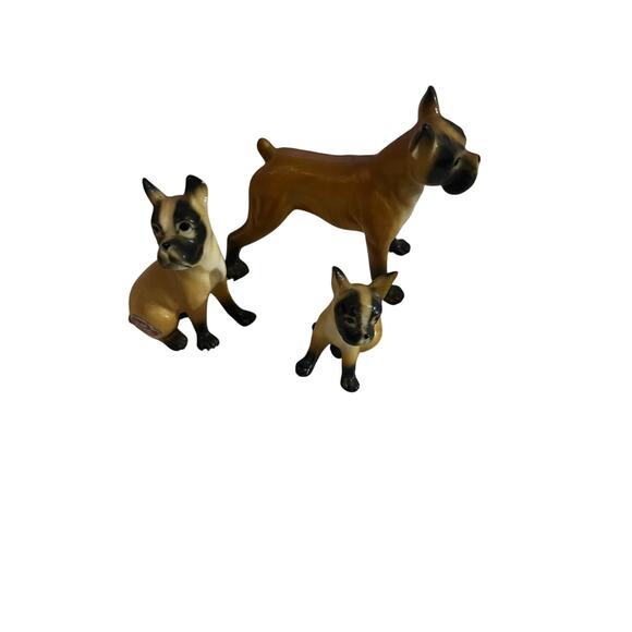 Vintage Hi Style Bone China Miniature Boxer Dog Family, Japan-Lot of 3 - Picture 3 of 3